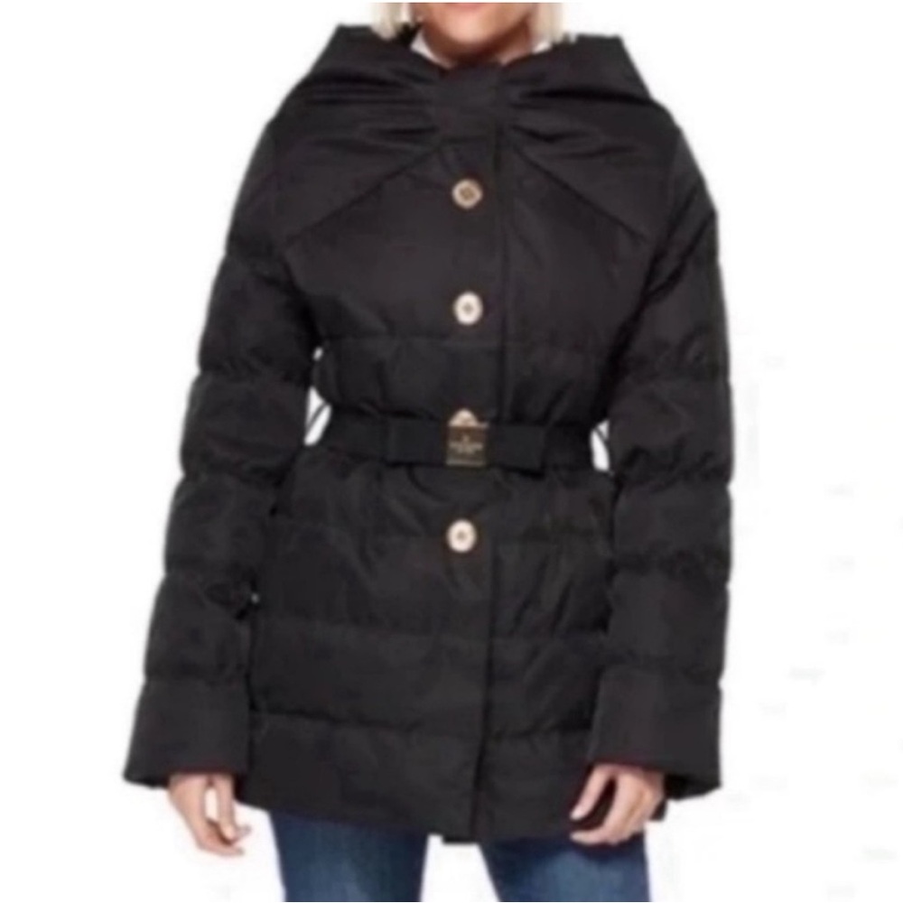 NWT Kate Spade New York “Becky” Black Belted Puffer Bow Coat Jacket - Med